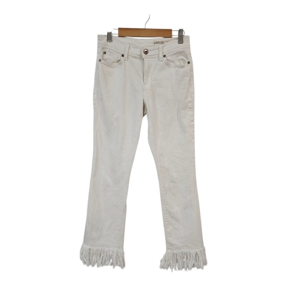 Pistola‎ Womens White Denim Jeans 25 Fringe Hem Boho Western Shabby Chic
